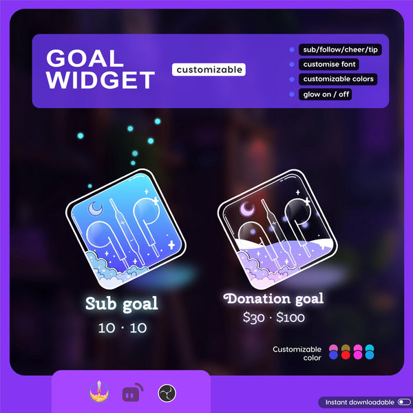 Customizable Stream Goal Widget, Animated Twitch Overlay (Digital Download)