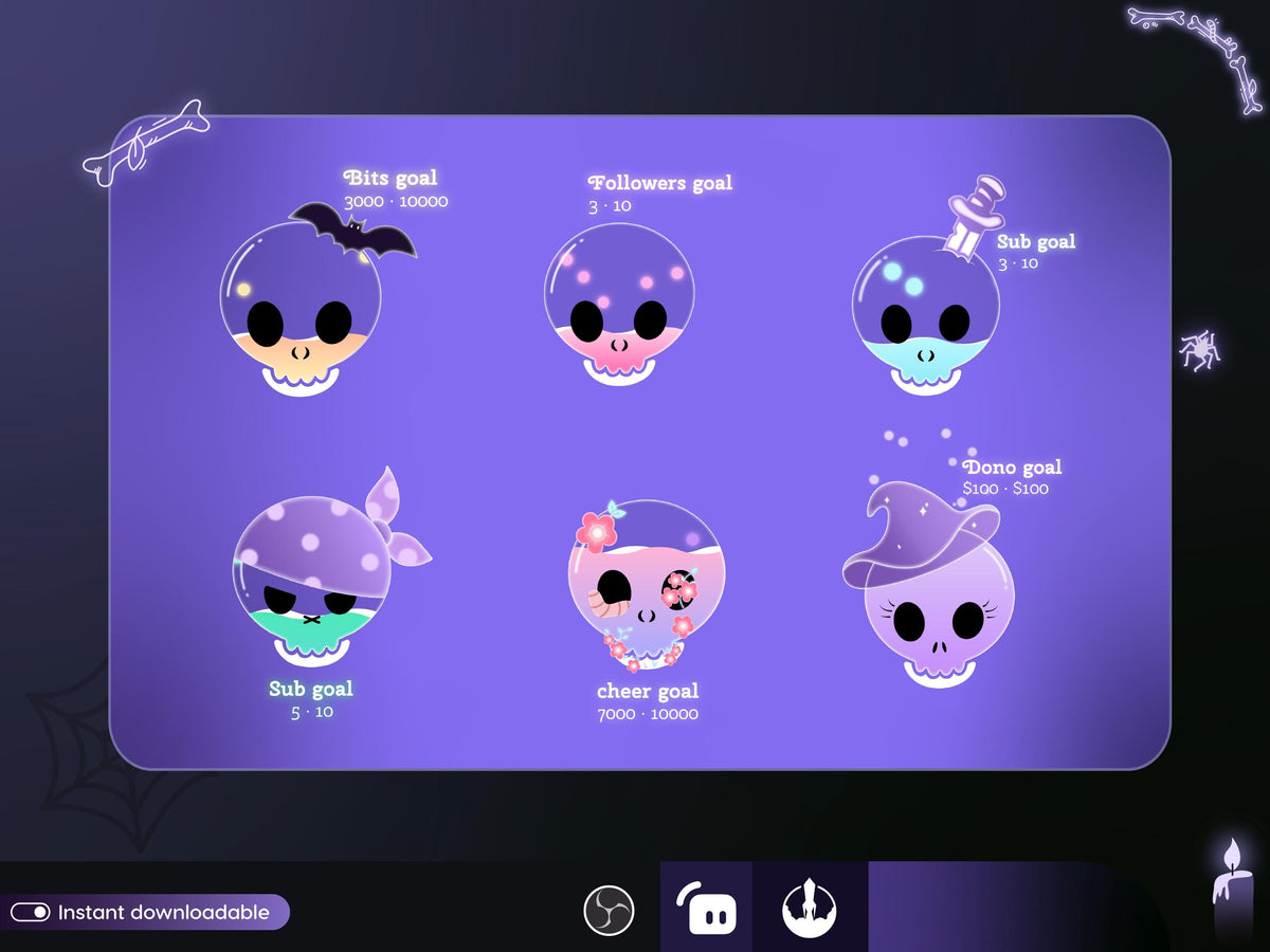 Spooky Pastel Skull Ghost Goal Widget: Twitch Stream Overlay (Digital Download)