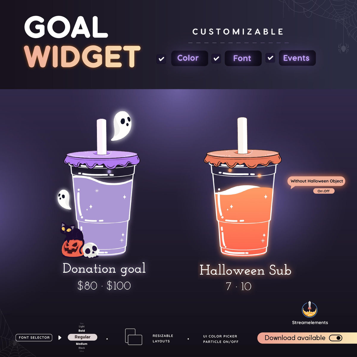 Halloween Ghost Drink Goal Widget: Twitch Stream Overlay (Streamlabs/Streamelements)