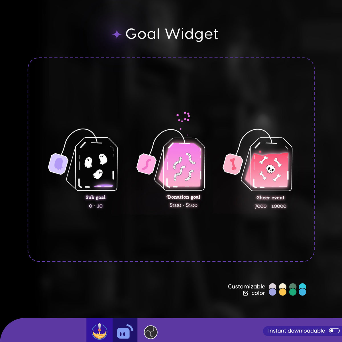 Halloween Spooky Tea Bag Goal Widget: Customisable twitch Stream Overlay