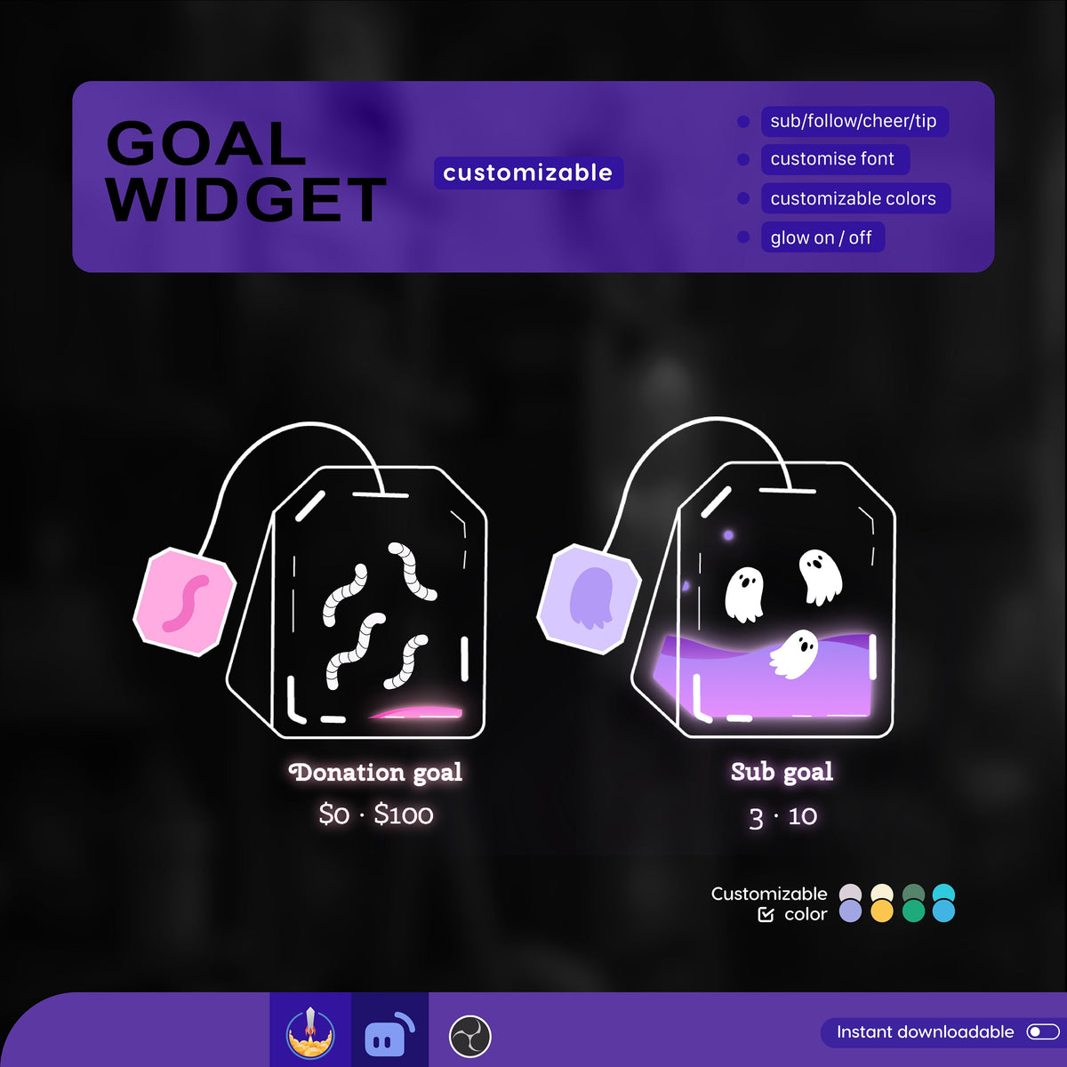 Halloween Spooky Tea Bag Goal Widget: Customisable twitch Stream Overlay