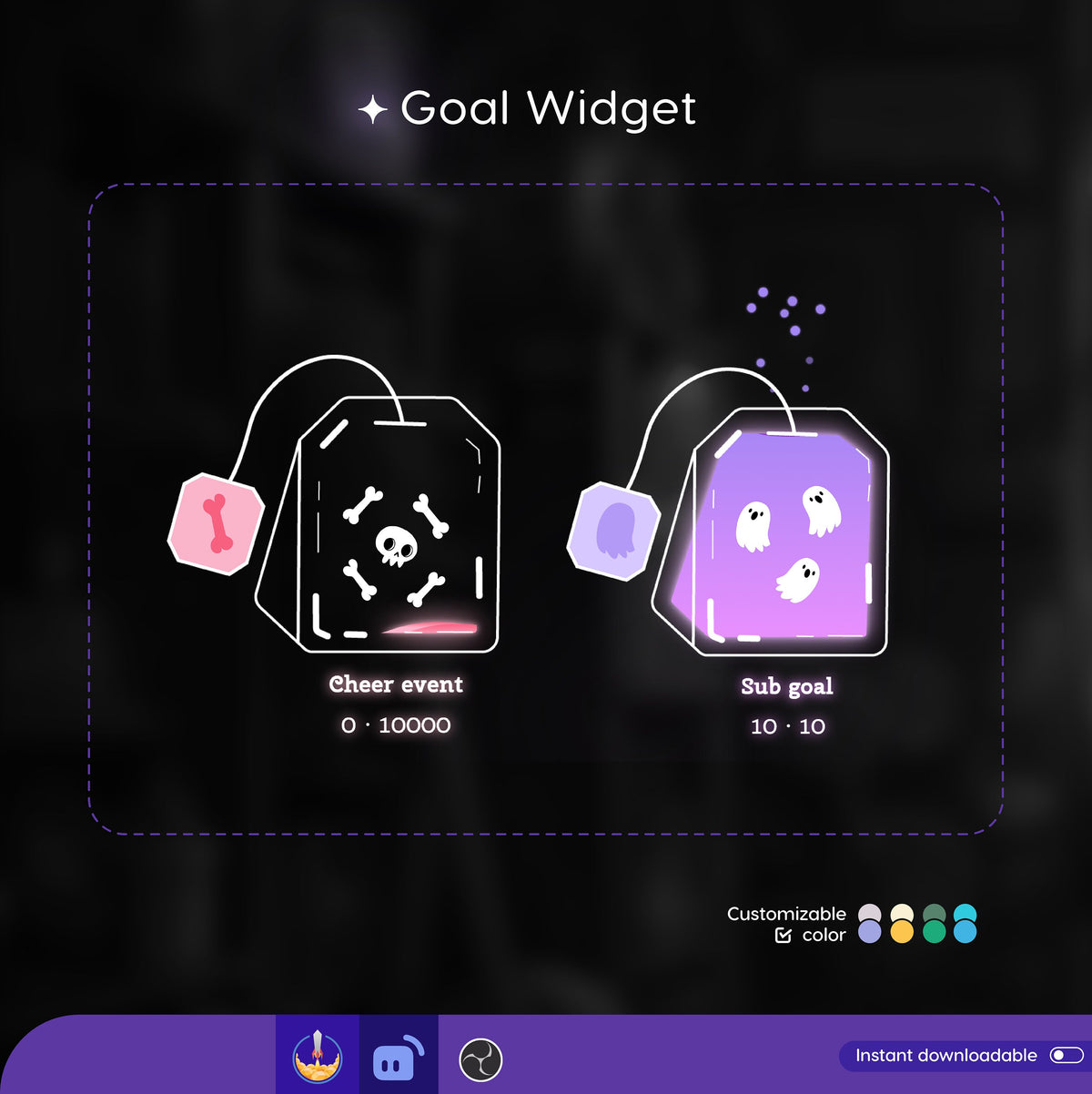 Halloween Spooky Tea Bag Goal Widget: Customisable twitch Stream Overlay