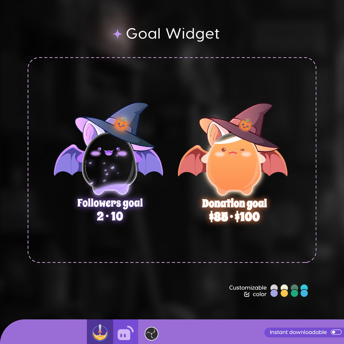 Halloween Bat Goal Widget, Customizable Stream Overlay (Digital Download)