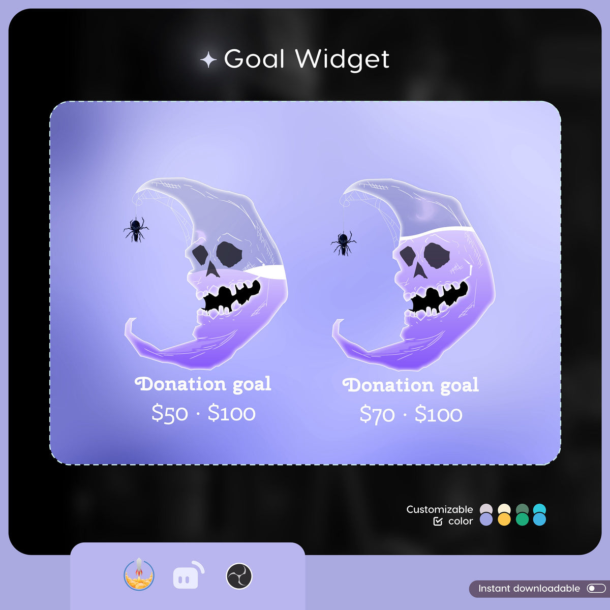 Spooky Skull Moon Ghost Goal Widget for Twitch, Streamlabs, TikTok (Digital Download)