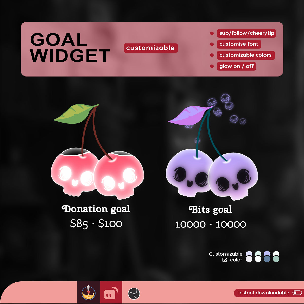 Halloween Skull Berry Goal Widget: Customizable Stream Overlay (Digital Download)