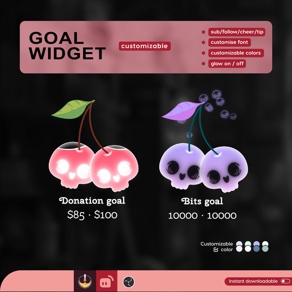 Halloween Skull Berry Goal Widget: Customizable Stream Overlay (Digital Download)