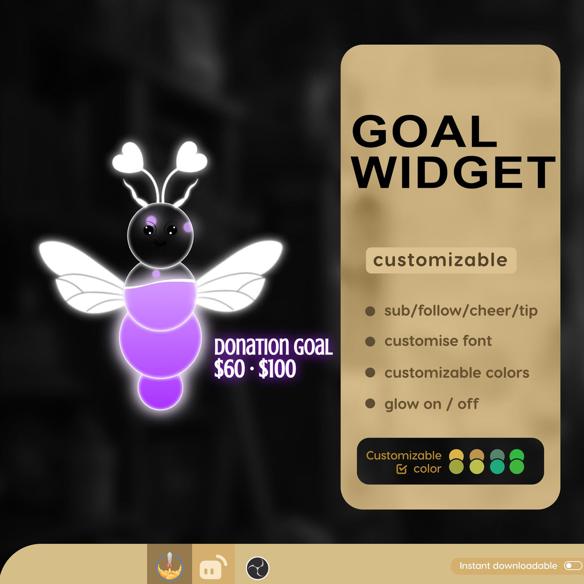 Animated Moth Goal Widget | Customizable Stream Overlay (Digital Download)