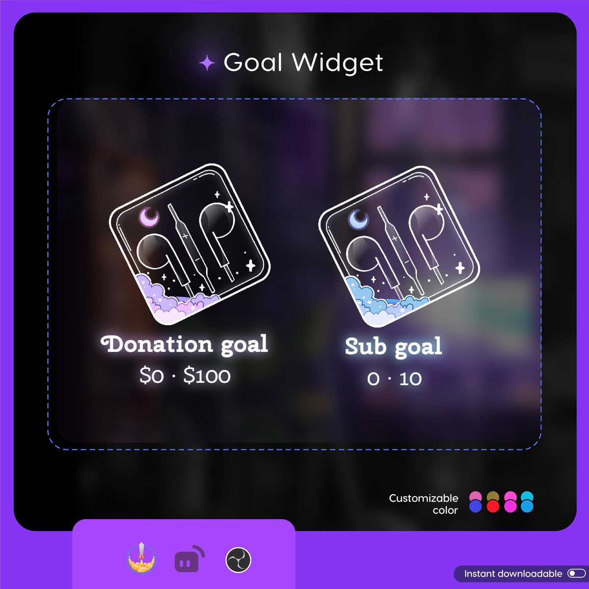 Customizable Stream Goal Widget, Animated Twitch Overlay (Digital Download)