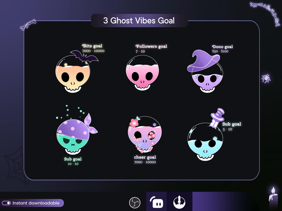Spooky Pastel Skull Ghost Goal Widget: Twitch Stream Overlay (Digital Download)