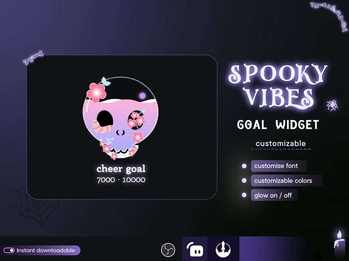 Spooky Pastel Skull Ghost Goal Widget: Twitch Stream Overlay (Digital Download)