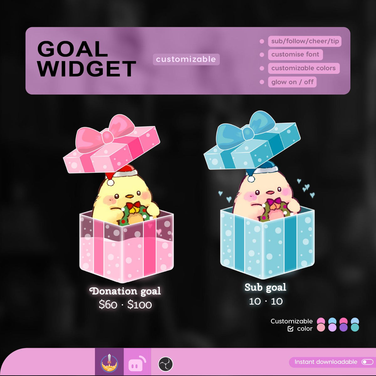 Christmas Gift Box Filling Goal Widget, Custom Stream Overlay (Digital Download)