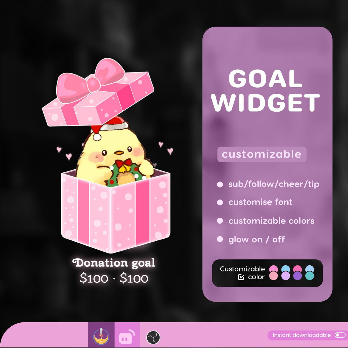 Christmas Gift Box Filling Goal Widget, Custom Stream Overlay (Digital Download)