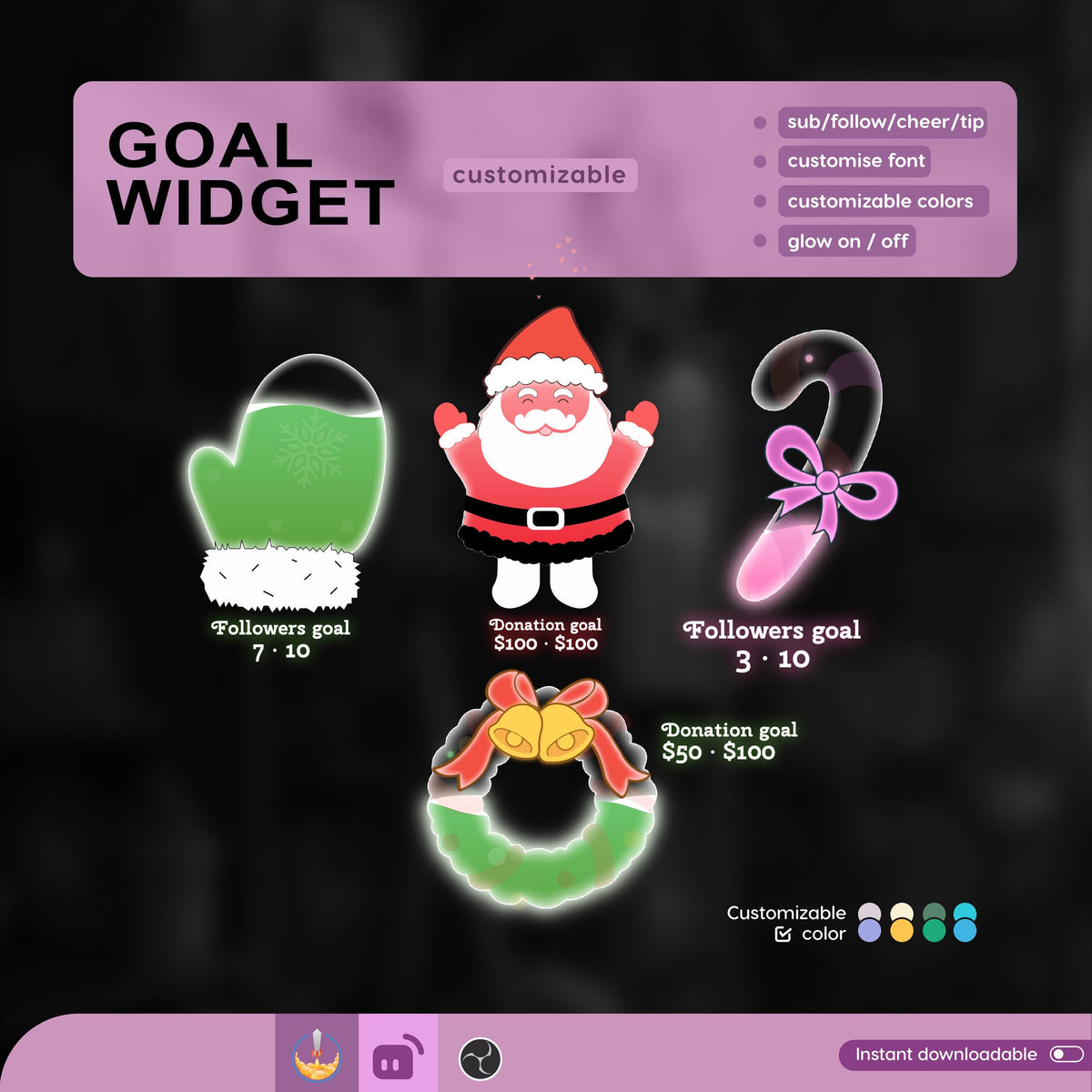 Christmas Stream Goal Widget, Customizable Liquid Fill (Digital Download)