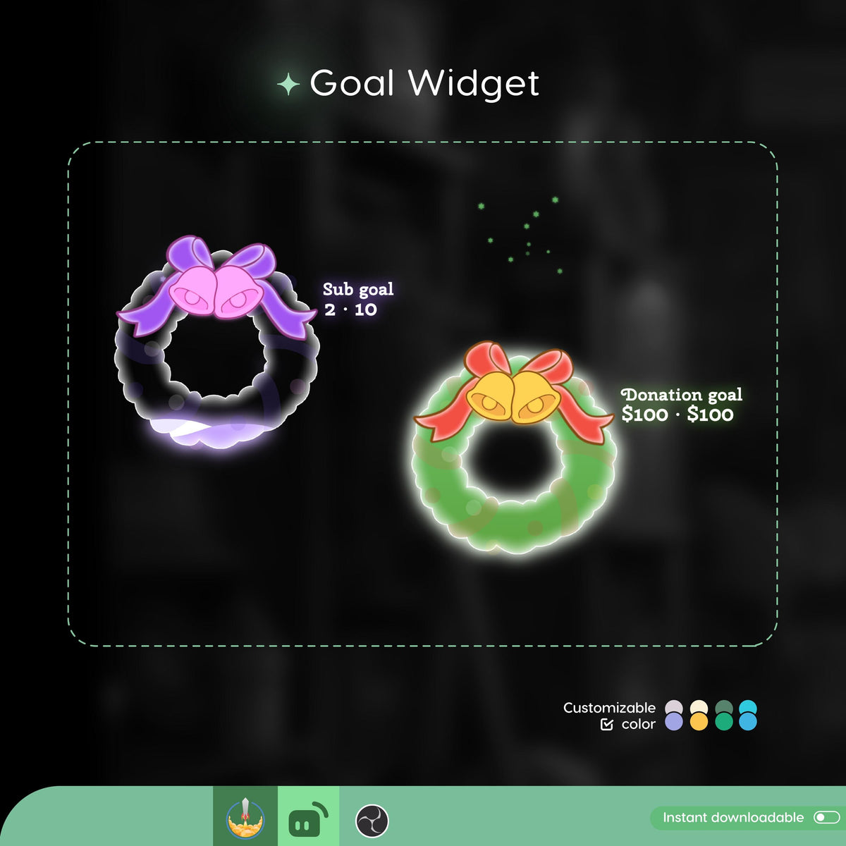 Christmas Holly Goal Widget, Customizable Stream Overlay (Digital Download)