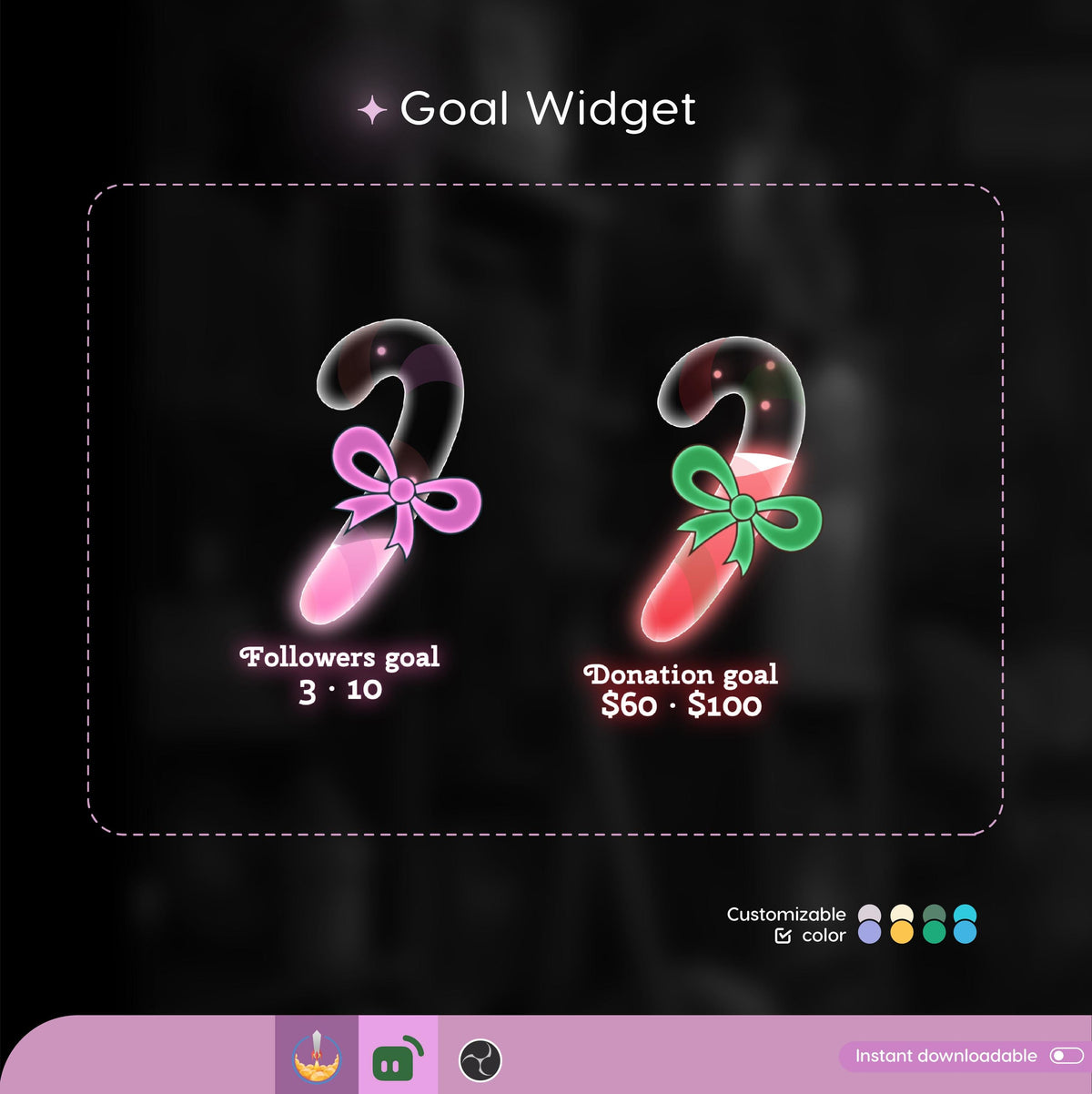Christmas Candy Cane Goal Widget, Customizable Stream Overlay (Digital Download)