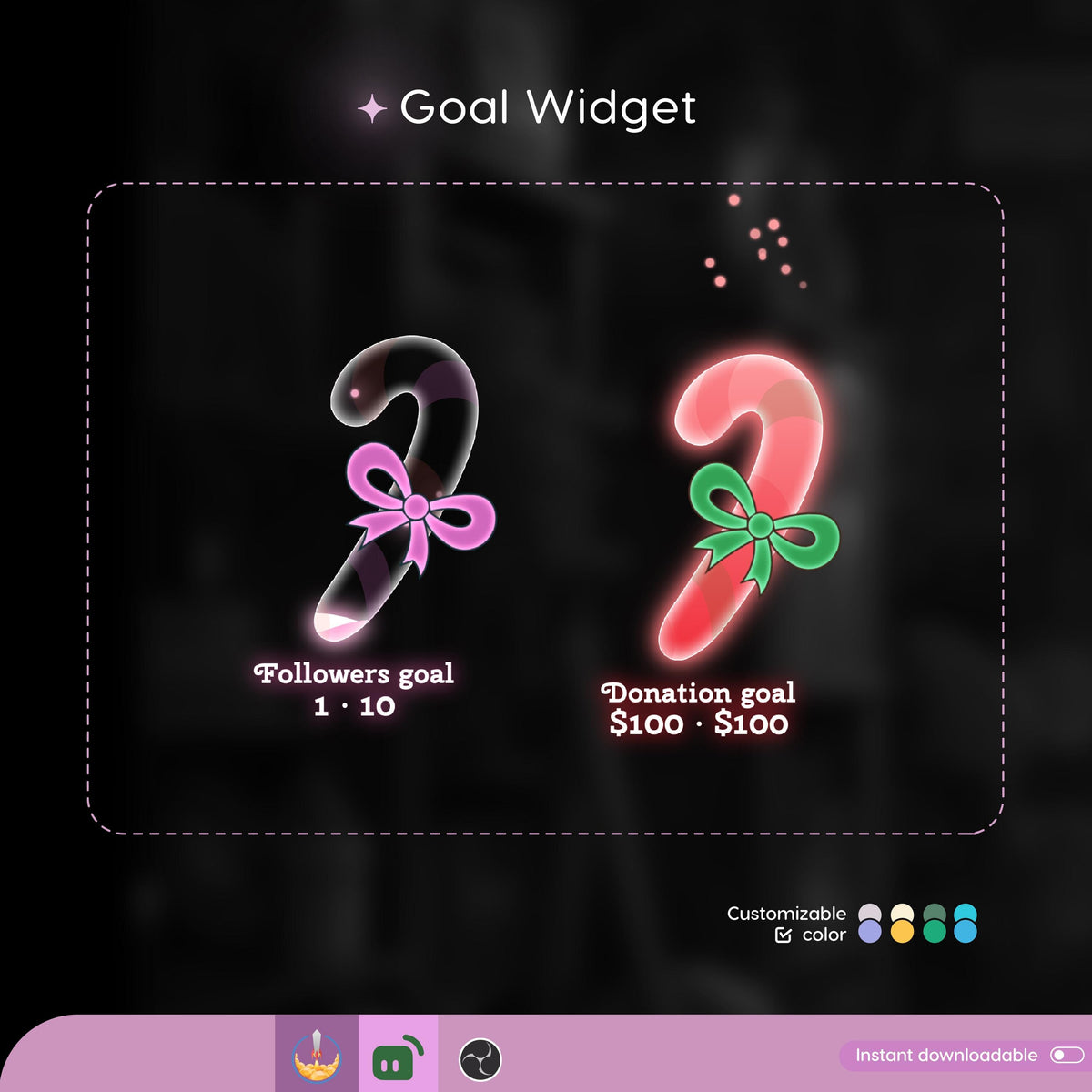 Christmas Candy Cane Goal Widget, Customizable Stream Overlay (Digital Download)