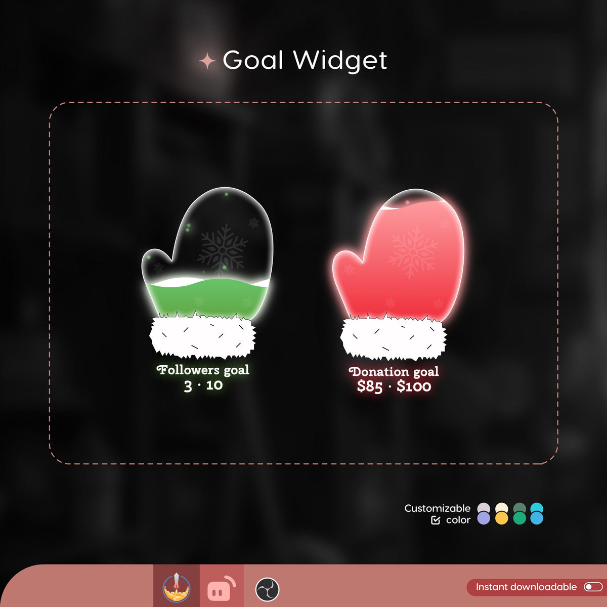 Santa Gloves Goal Widget, Customizable for Twitch, Streamlabs (Digital Download)