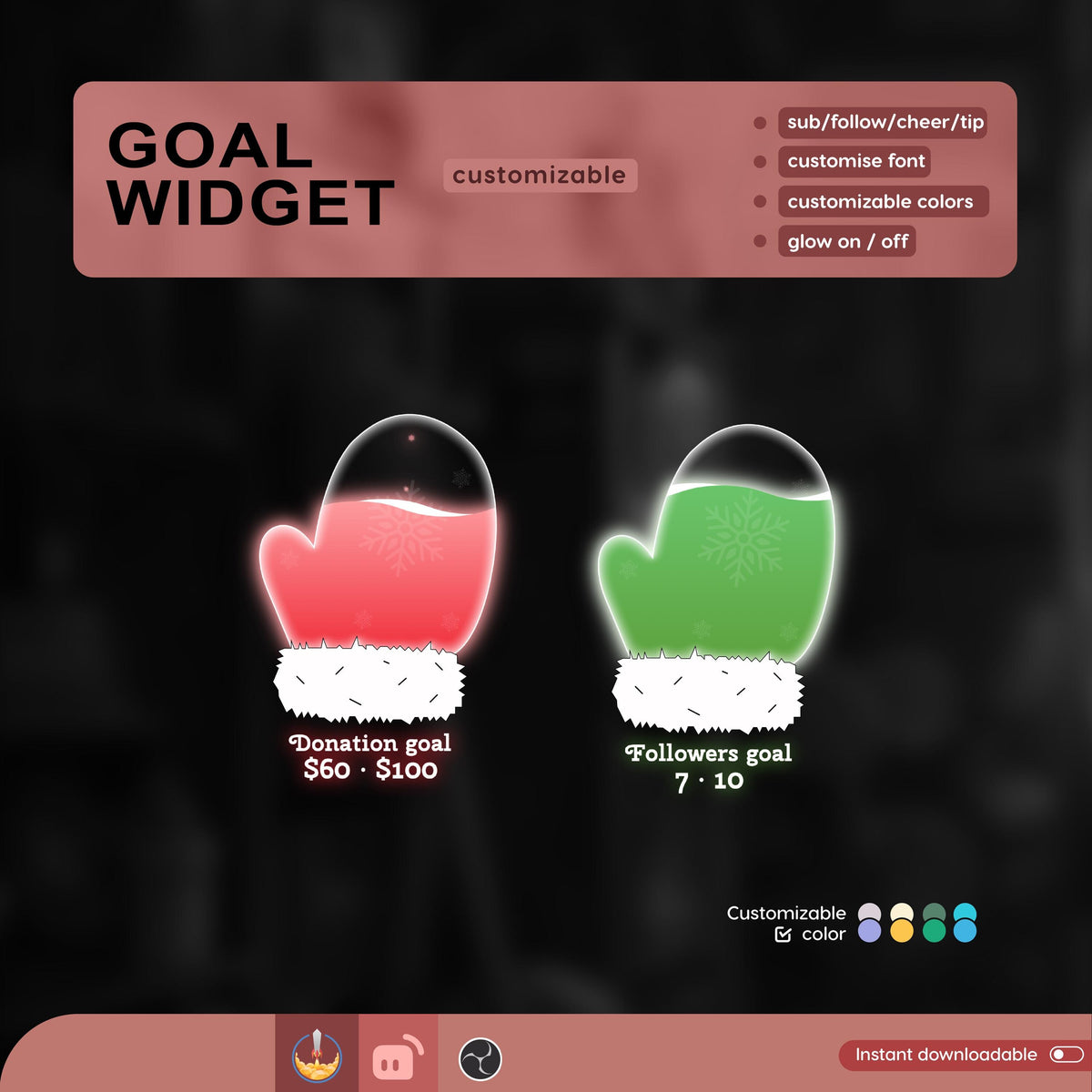 Santa Gloves Goal Widget, Customizable for Twitch, Streamlabs (Digital Download)