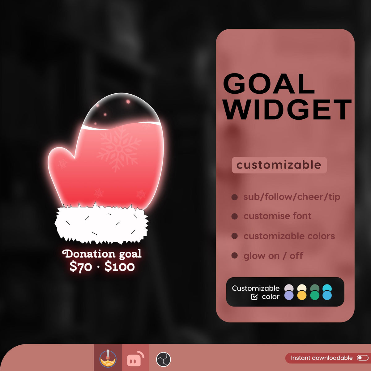 Santa Gloves Goal Widget, Customizable for Twitch, Streamlabs (Digital Download)