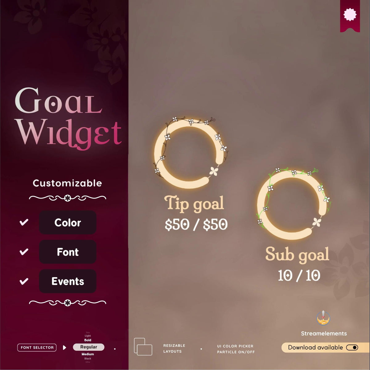 Floral Goal Widget for Twitch Streamers - StreamElements OBS