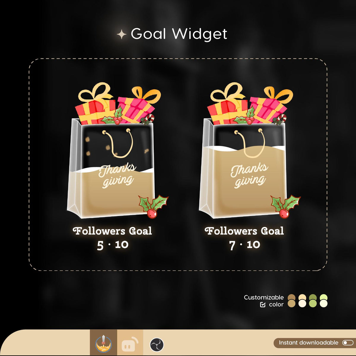 Thanksgiving Tote Bag Goal Widget, Customizable Stream Overlay (Digital Download) | Twitch StreamElements TikTok Studio