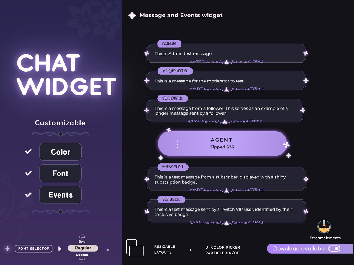 Elegant Floral Chat Widget: Purple Nature Theme (StreamElements)