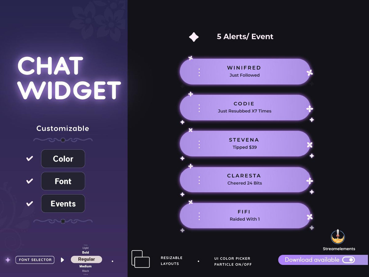 Elegant Floral Chat Widget: Purple Nature Theme (StreamElements)