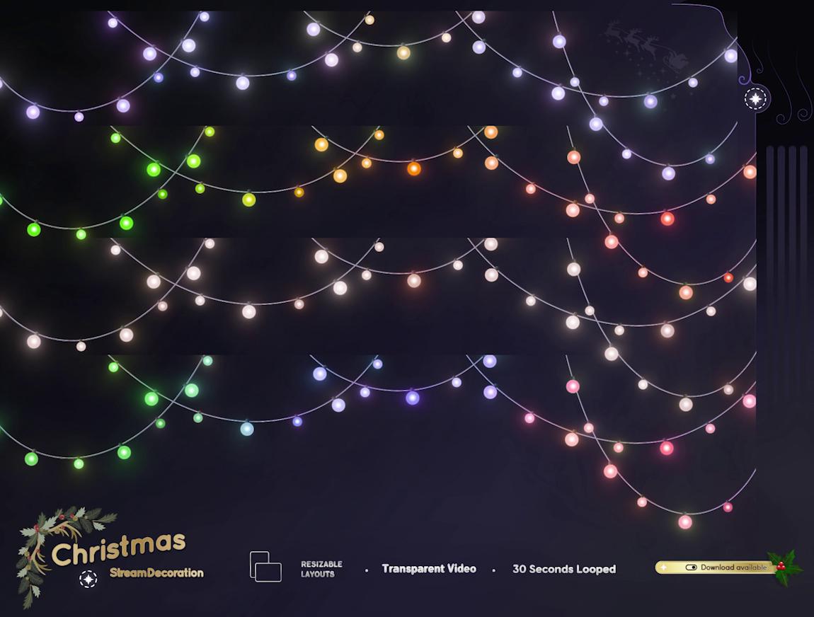 Animated Christmas Lights & Snow Stream Overlay (WebM Digital Download)