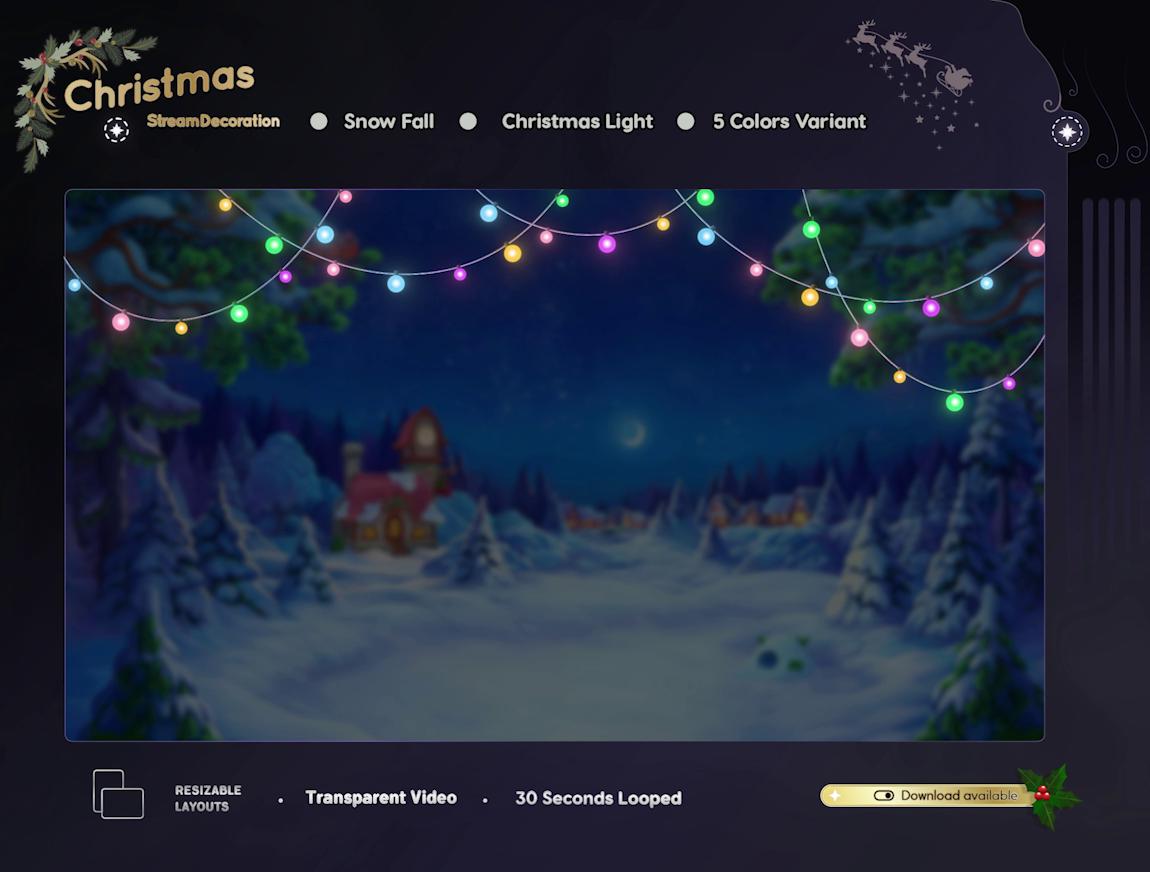 Animated Christmas Lights & Snow Stream Overlay (WebM Digital Download)
