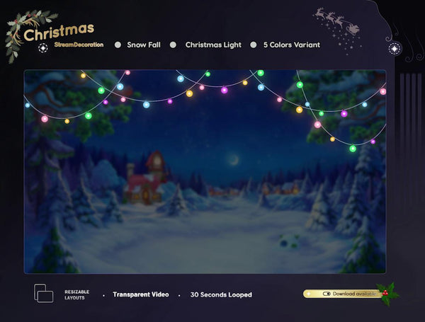 Animated Christmas Lights & Snow Stream Overlay (WebM Digital Download)