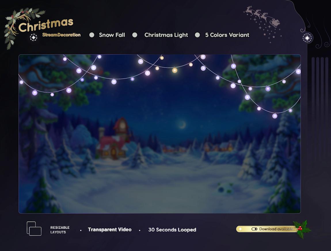 Animated Christmas Lights & Snow Stream Overlay (WebM Digital Download)