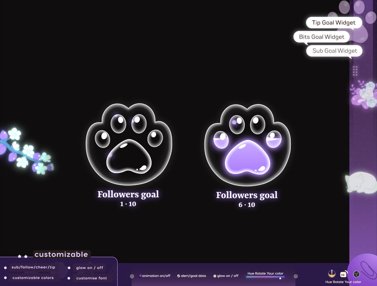 Cat Paw Liquid Goal Widget for Twitch, Streamlabs, StreamElements & TikTok Studio | Kick OBS VTuber