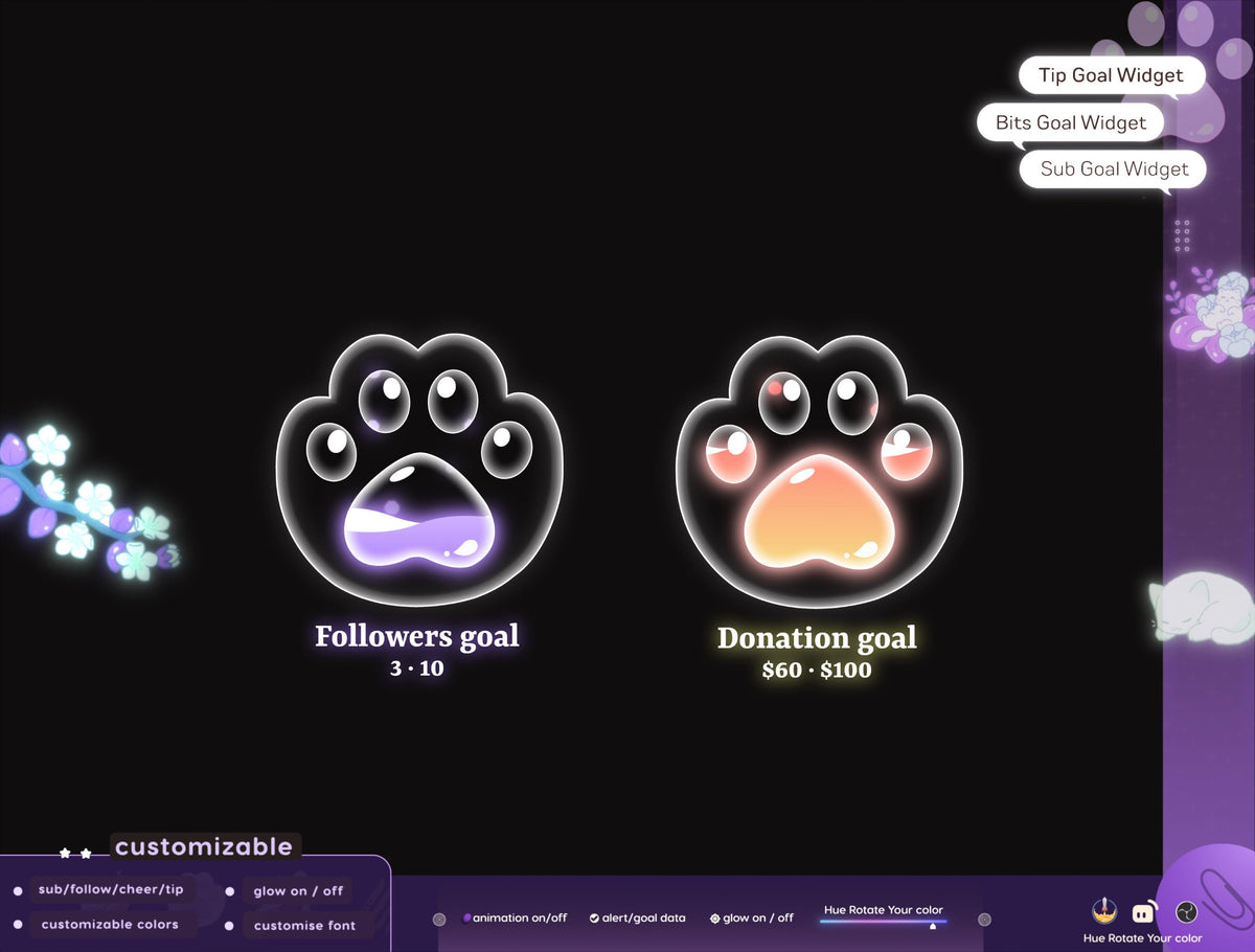 Cat Paw Liquid Goal Widget for Twitch, Streamlabs, StreamElements & TikTok Studio | Kick OBS VTuber