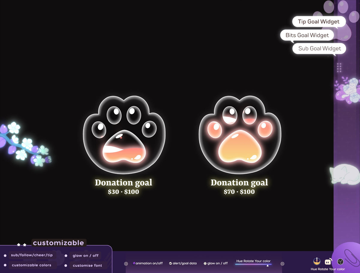 Cat Paw Liquid Goal Widget for Twitch, Streamlabs, StreamElements & TikTok Studio | Kick OBS VTuber