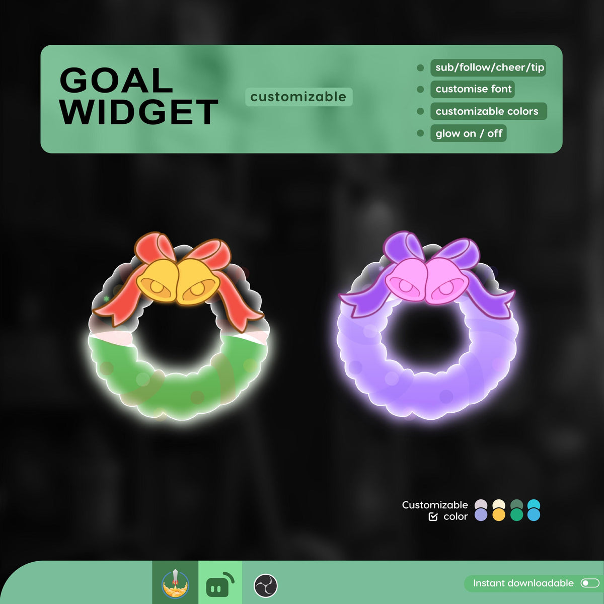 Christmas Holly Goal Widget, Customizable Stream Overlay (Digital Download)