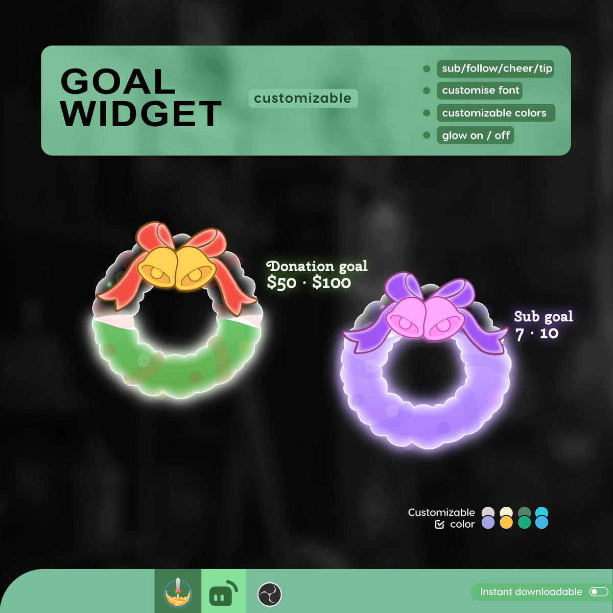 Christmas Holly Goal Widget, Customizable Stream Overlay (Digital Download)