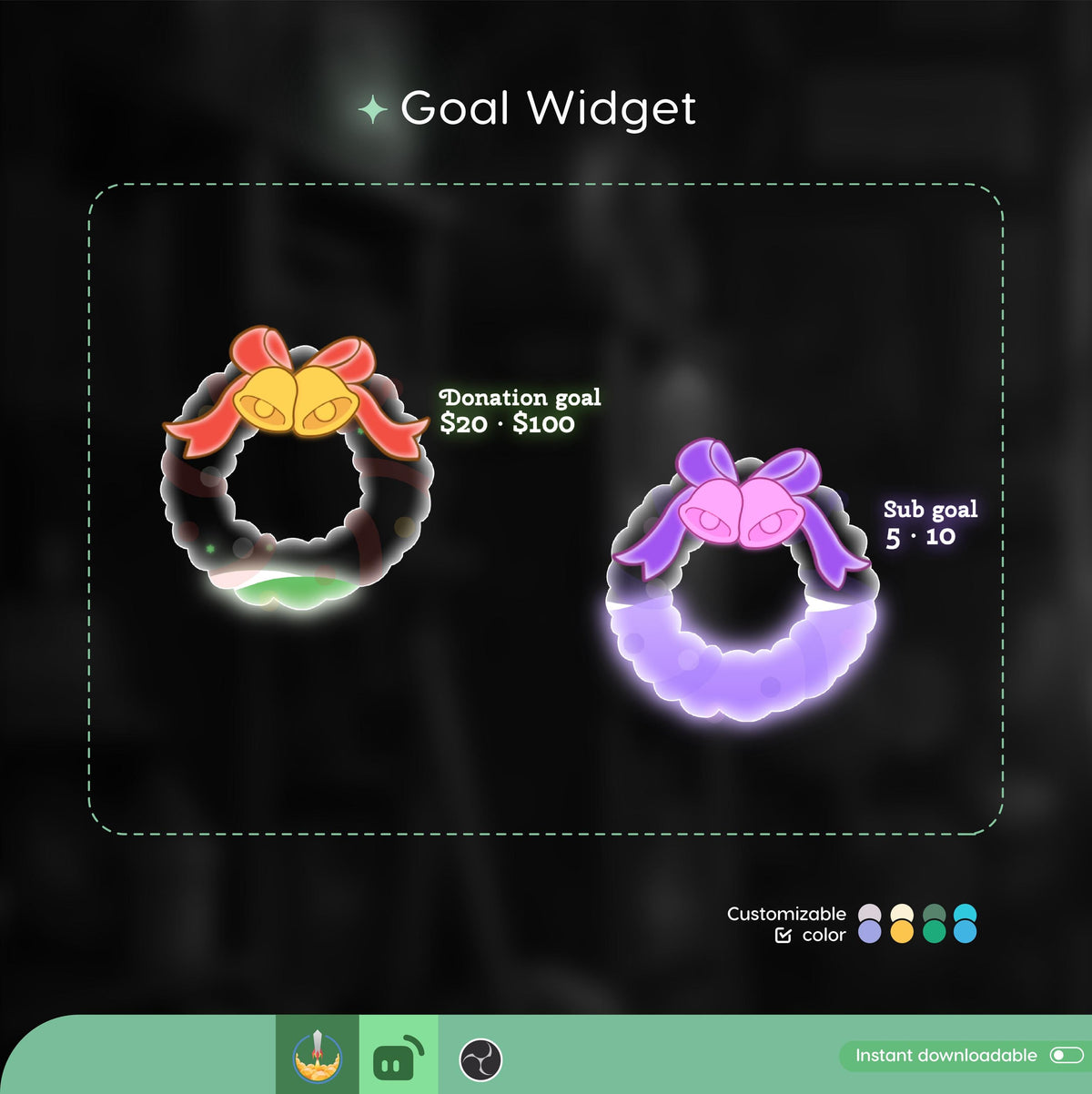 Christmas Holly Goal Widget, Customizable Stream Overlay (Digital Download)