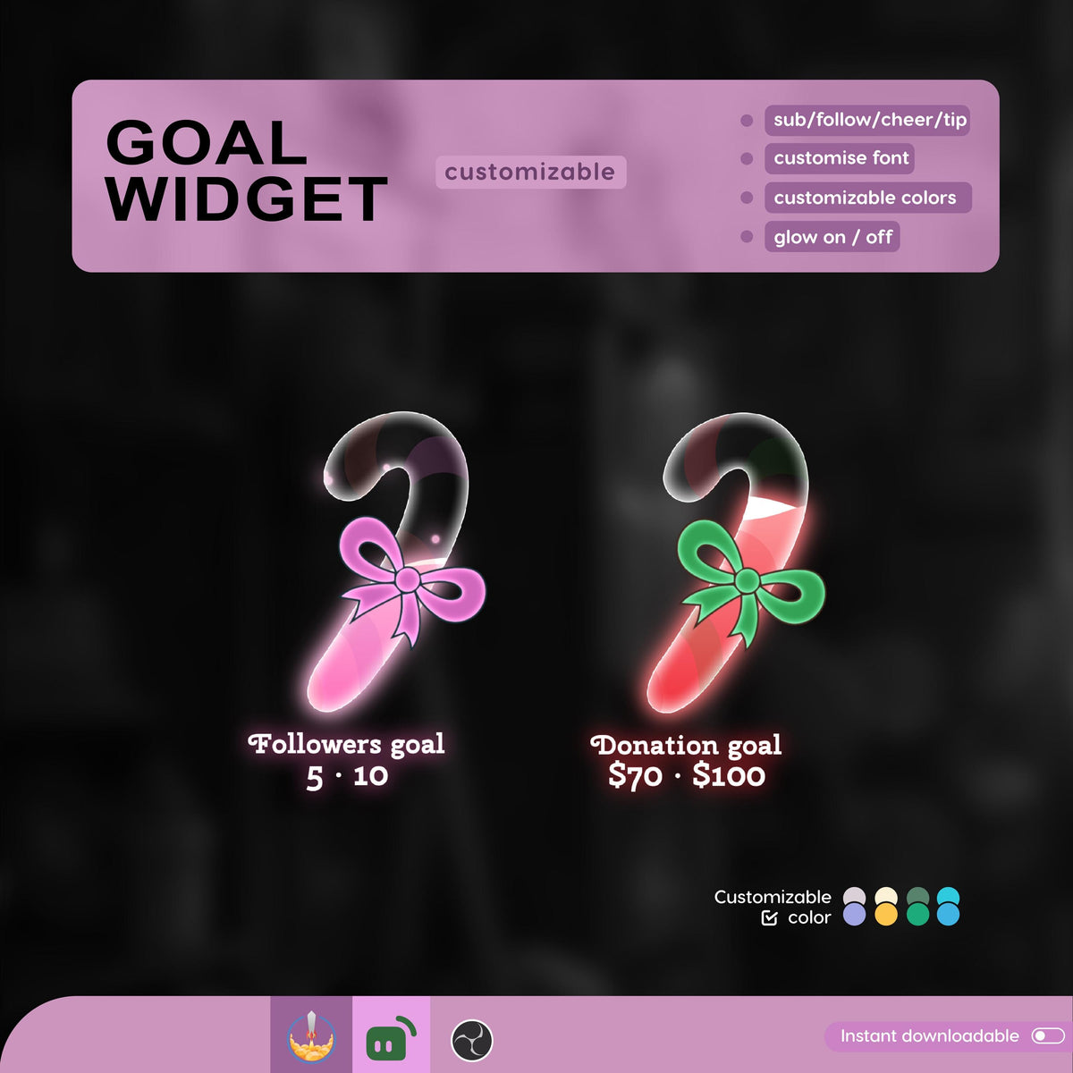 Christmas Candy Cane Goal Widget, Customizable Stream Overlay (Digital Download)