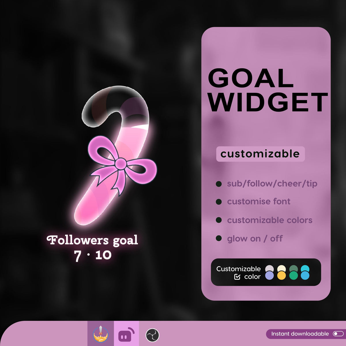 Christmas Candy Cane Goal Widget, Customizable Stream Overlay (Digital Download)