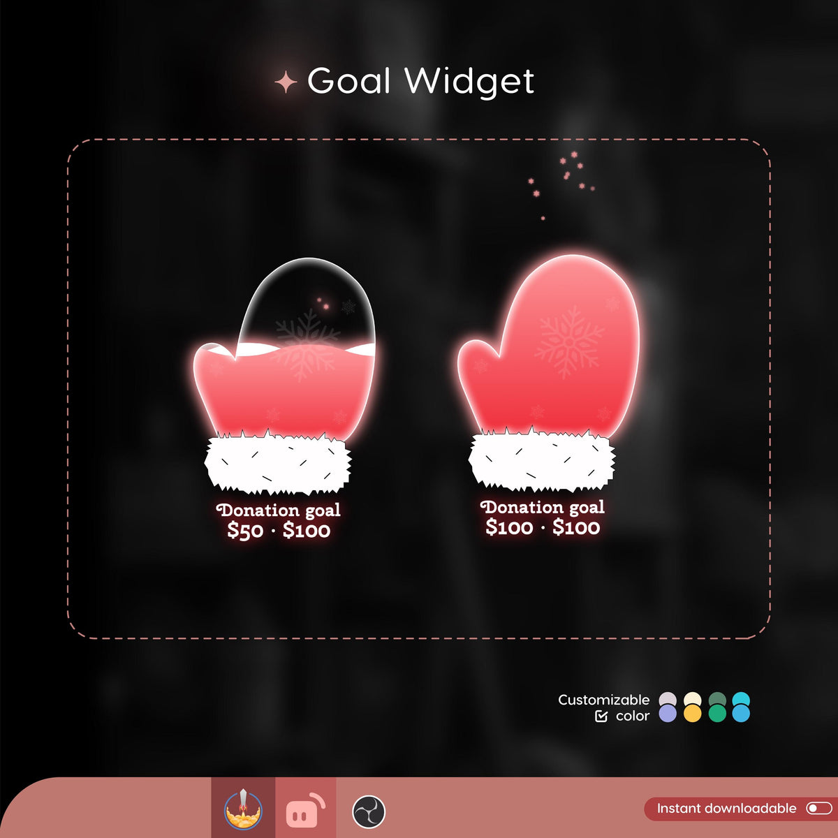 Santa Gloves Goal Widget, Customizable for Twitch, Streamlabs (Digital Download)