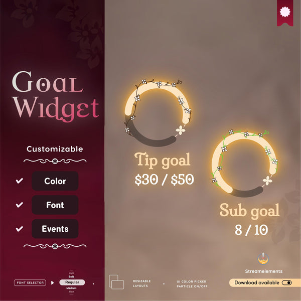 Floral Goal Widget for Twitch Streamers - StreamElements OBS