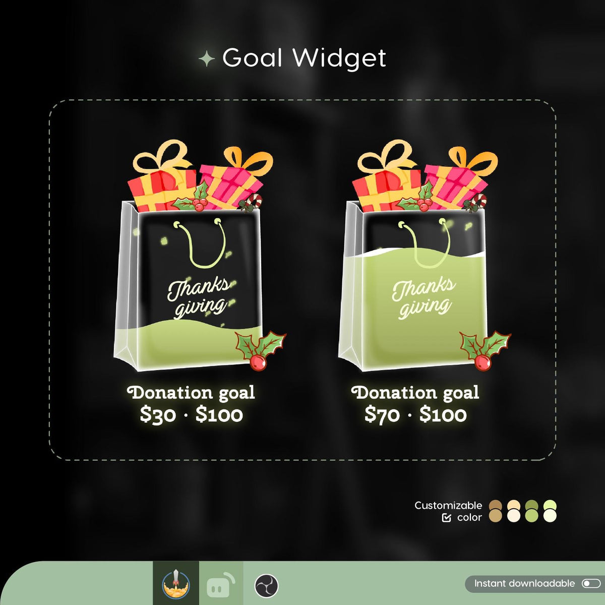 Thanksgiving Tote Bag Goal Widget, Customizable Stream Overlay (Digital Download) | Twitch StreamElements TikTok Studio