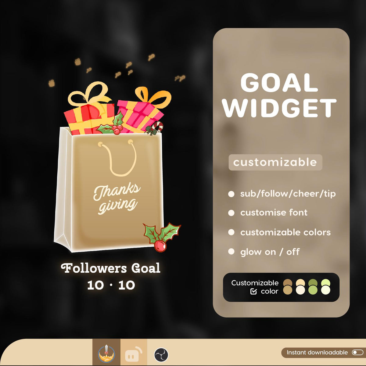 Thanksgiving Tote Bag Goal Widget, Customizable Stream Overlay (Digital Download) | Twitch StreamElements TikTok Studio