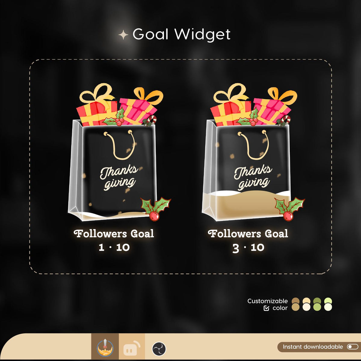 Thanksgiving Tote Bag Goal Widget, Customizable Stream Overlay (Digital Download) | Twitch StreamElements TikTok Studio