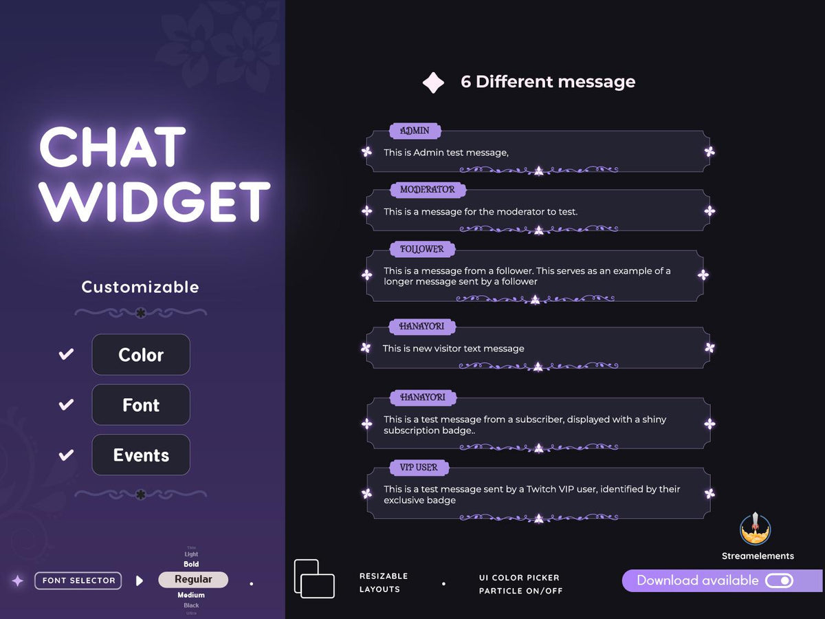 Elegant Floral Chat Widget: Purple Nature Theme (StreamElements)