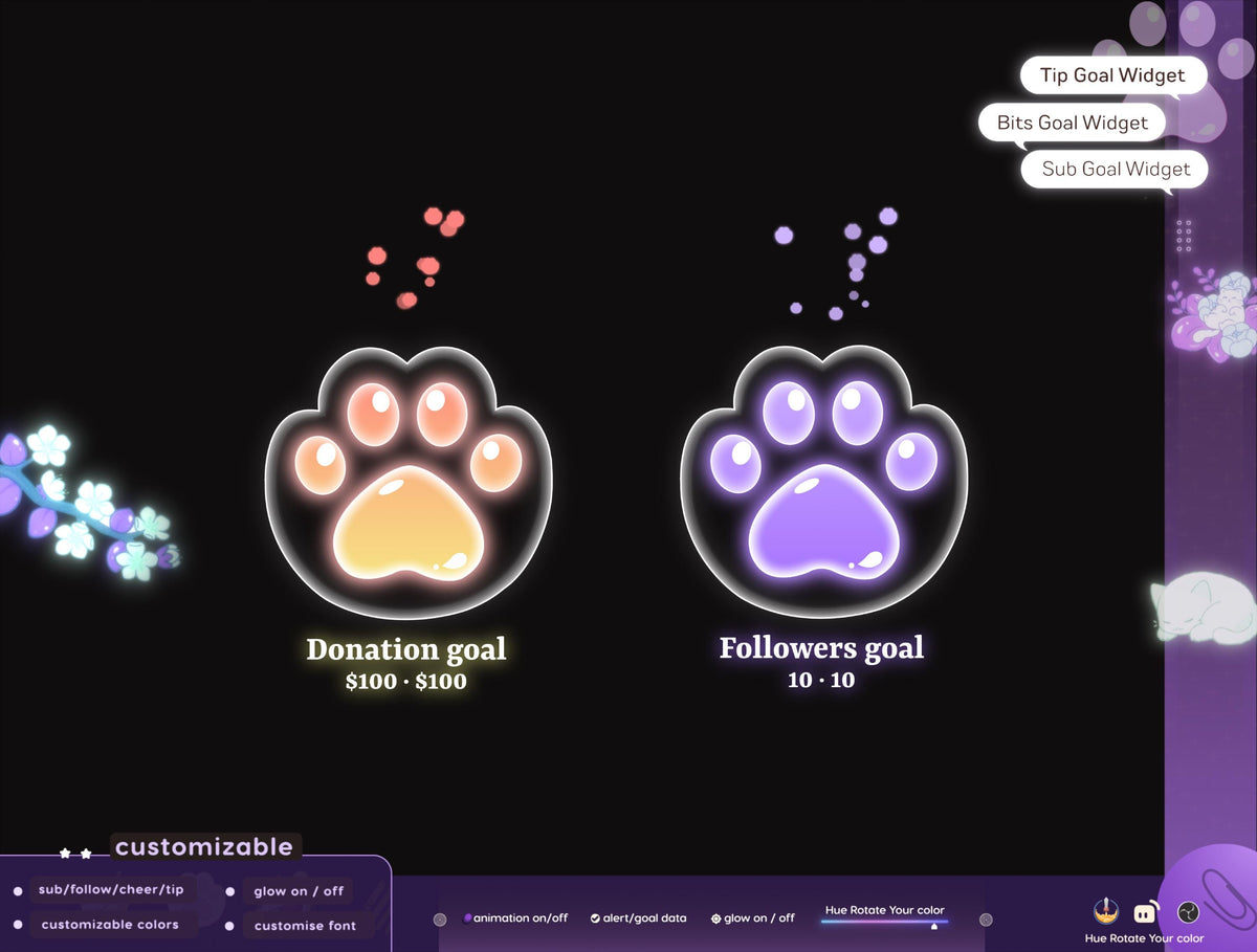 Cat Paw Liquid Goal Widget for Twitch, Streamlabs, StreamElements & TikTok Studio | Kick OBS VTuber