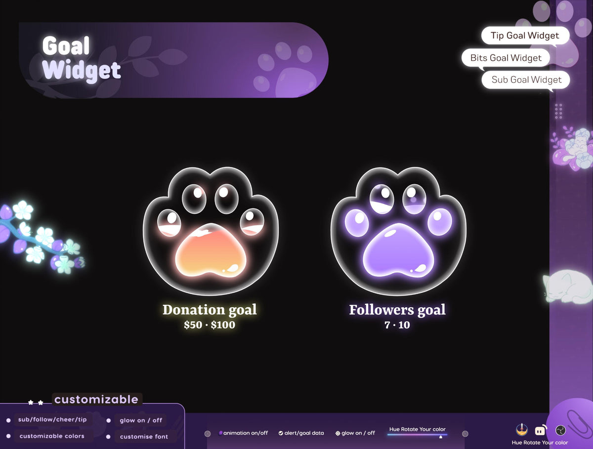 Cat Paw Liquid Goal Widget for Twitch, Streamlabs, StreamElements & TikTok Studio | Kick OBS VTuber