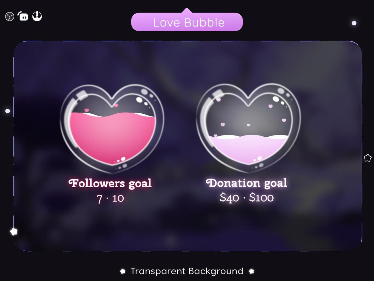 Glassy Heart Goal Stream Widget: Bubble Love for Twitch Streamlabs Streamelements