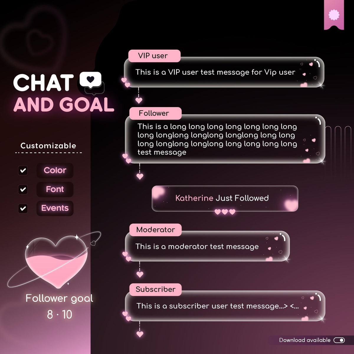 Valentine Stream Chat & Goal Widget: Customizable Glass Design (StreamElements)
