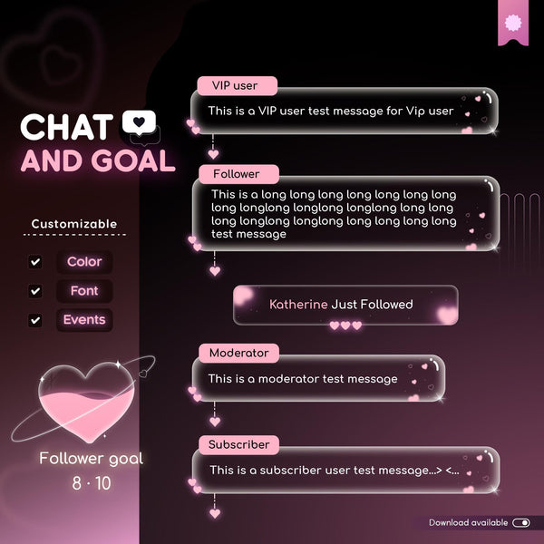 Valentine Stream Chat & Goal Widget: Customizable Glass Design (StreamElements)